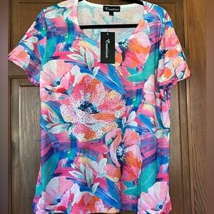 Colorful Floral Women's Short Sleeve Top Brand New Size Large